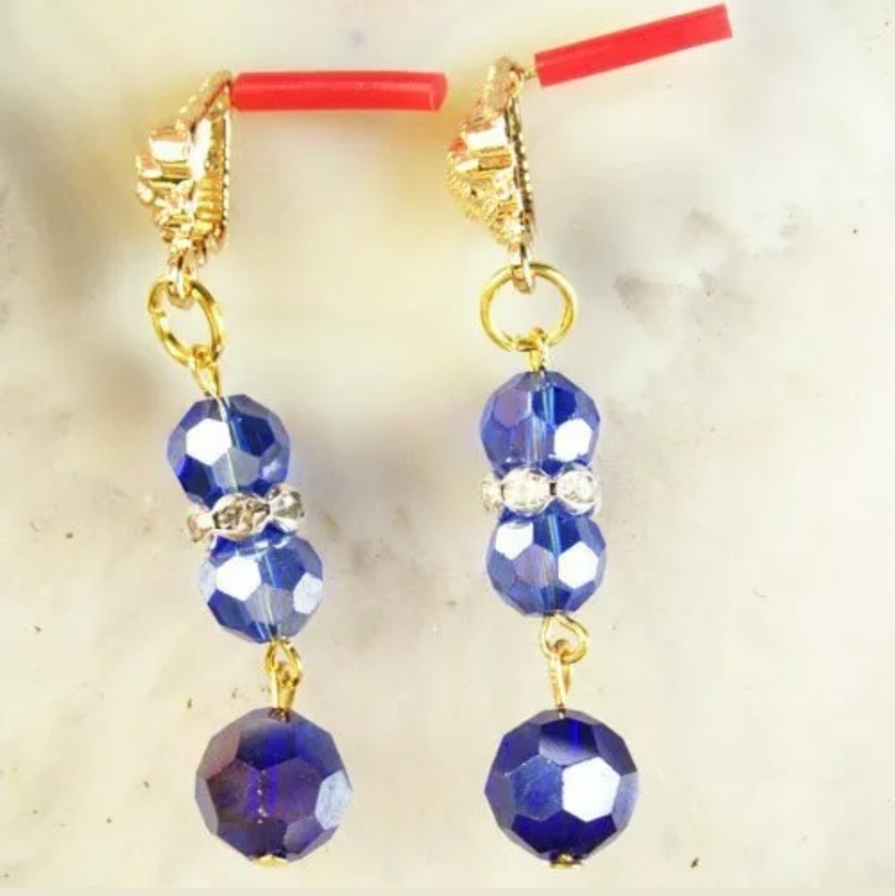New Blue Titanium Crystal Round Bead Earrings.